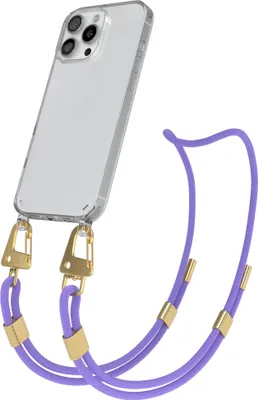 Produktbild von EAZY CASE Handykette für Apple iPhone 16 Pro Max, Transparente Silikonhülle mit Band, Clear Case, abnehmbar in  Violett