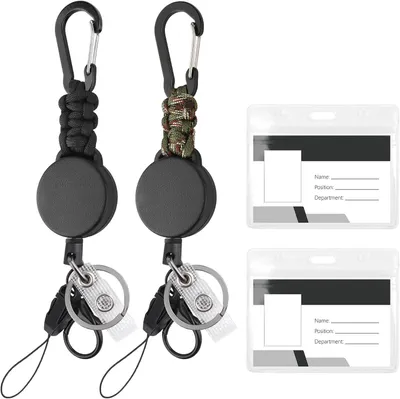 Imagen del producto de Portaidentificación con cordón, con cable de acero retráctil de 60 cm, y mosquetón, para llaves