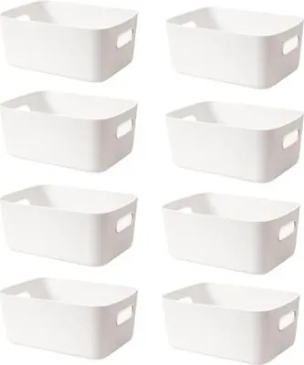 Produktbild von 8 Stück Aufbewahrungsbox, Kunststoff 20.5 cm Weiß Groß Organizer Körbe für Badezimmer Küchenschrank Regal Kleiderschrank Praktische Aufbewahrungsboxen Plastikboxen Set