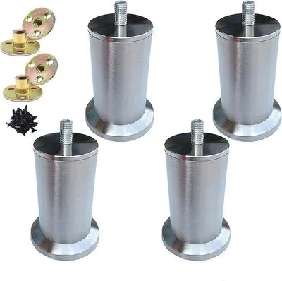 Obrázok produktu pre Oceľové nožičky na nábytok – 4 ks, 10 cm – nožičky na stoly, stoličky, skrine – skrutky M10 – výškovo nastaviteľné