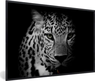 Produktbild von MuchoWow® Gerahmtes Poster Tiere - Schwarz - Weiß - Panther - Porträt 60x40 cm - Poster mit Schwarzem Bilderrahmen Wandposter Rahmen Foto Bilder - Printing - Wanddeko Schlafzimmer