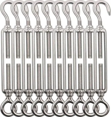 Produktbild von M5 Haken- und Ösen-Kabelspannschloss, 304 Edelstahldrahtspannschloss/Edelstahlkabelspannschloss für Wäscheleine, Stahlkabel, Stahlseil - 10 Stück