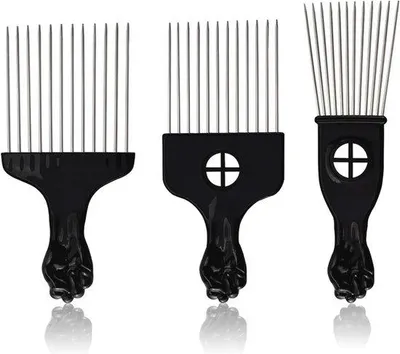 Productafbeelding van Set van 3 metalen afrokammen en haarplukkammen voor professionele haarkappers