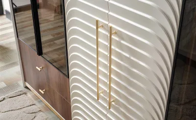 Zdjęcie produktu dla Biały zestaw do sypialni Eleganckie łóżko z tkaniny 2x stoliki nocne Szafa