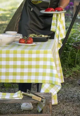 Produktbild von WOW Tischdecke 150 x 250 cm – 100% Baumwolle – grün kariert – Frühling Evergreen