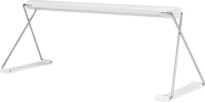 A white LED grow light with silver metal legs on a white background.