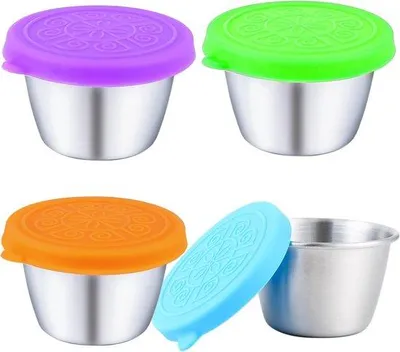 Produktbild von Gepaarde 304-Stahl-Salatschüsseln mit Silikonabdeckungen, BPA-frei, herstellbare Mini-Saucbehälter, Snackbox-Food-Container-Set