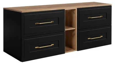 Immagine prodotto di Set di mobili da bagno, nero / rovere Craft, 180 (2 x 80 + 20) x 46 x 58 cm, 3 colori di maniglie tra cui scegliere