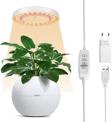 Produktbild von (Angel Ring) Rostlinná lampa LED Rostlinné světlo USB Rostlinné světlo, výškově nastavitelná růstová lampa Stmívatelná hlava s plným spektrem pro pokojové rostliny