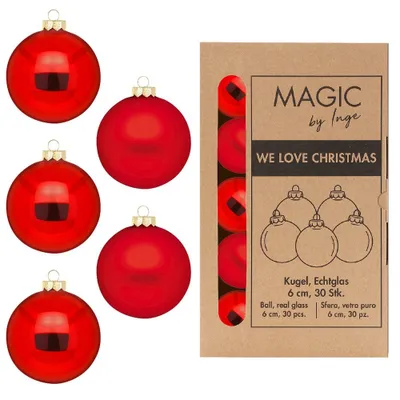 Produktbild von Weihnachtskugeln Glas 6cm 30 Stück - Merry Red