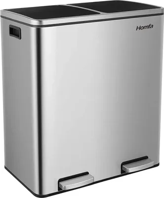 Immagine prodotto di Cestino per rifiuti da cucina in acciaio inox, doppio cestino per il riciclaggio, coperchio con chiusura ammortizzata, argento, 60 litri