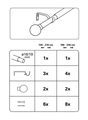 Produktbild von Gardinia Kugel 1-Lauf Ø 16/19 mm edelstahl-optik 190-340 cm