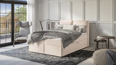 Produktbild von S-STYLE MÖBEL - Vortex - Modernes Boxspringbett 140x200 mit Topper und Bettkästen aus Beige Luxusmicrofaser, B/T/H: 140 cm / 218 cm / 103 cm