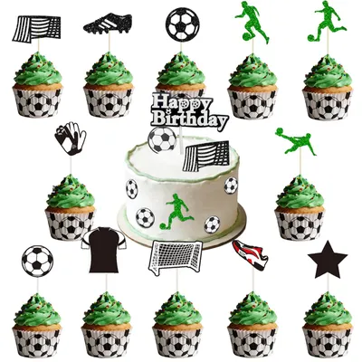 Fußball-Tortendeko 17-teilig, nicht essbar, für Kindergeburtstag