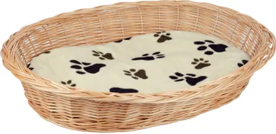 Produktbild von Weidenkorb mit Zopfrand Hundekorb aus Vollweide in Natur 60 cm, Größe:+ Kissen in Beige