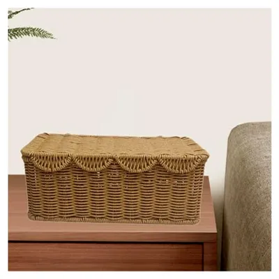 Produktbild von Kabelmanagementbox aus Rattan für Zuhause und Büro, Höhe 13,5 cm