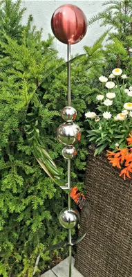 Produktbild von Skulptur Merkur rot matt gebürstet Edelstahl 150 cm Beetstecker Gartenstecker Rosenkugel