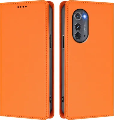 Image de Étui en cuir pour Motorola Edge 2022, étui à rabat magnétique en cuirPolyuréthaneavec support, orange