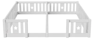 Image de Lit d'enfant - Lit au sol 90 x 200 cm - En bois - Avec barrières de sécurité - Sans sommier à lattes - Sans tiroirs - Blanc