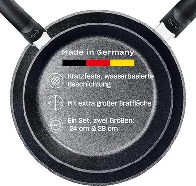 Imagen del producto de Silecomplaza Juego de sartenes Adamant Comfort (2 piezas: 24 cm + 28 cm) – Sartenes de aluminio resistentes a los arañazos con revestimiento antiadherente, fabricadas en Alemania – Apto para inducción