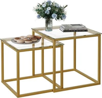 Produktbild von Quadratischer Couchtisch 2er Set aus Glas Gold 50/45 cm
