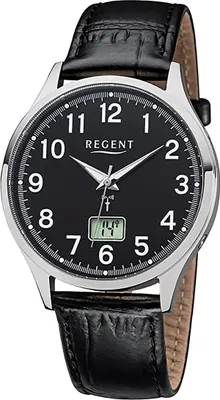 Produktbild von Regent Leder Herren Uhr Armbanduhr Quarz schwarz Funkuhren D2URFR272