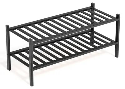 Zdjęcie produktu dla Omgoods - Stojak na buty z bambusa, dwupoziomowy (68x28x32 cm, czarny)
