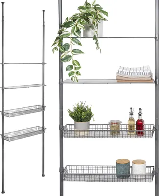 Produktbild von bremermann Teleskop-Regal mit 2 Körben 2 Ablagen, Badregal, Waschmaschinenregal, Allzweckregal für viele Wohnbereiche geeignet, Teleskop-Stange höhenverstellbar bis max. ca. 290 cm, grau
