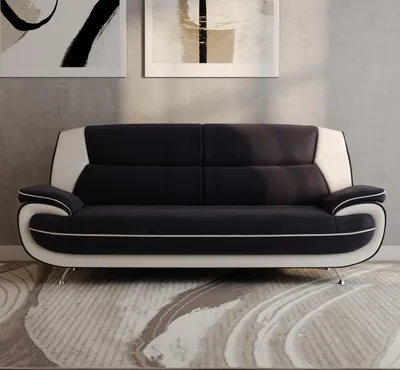 Produktbild von Sofa Set 3-2-1 für Wohnzimmer – Bequeme Schwarz-Weiß Couchgarnitur mit 3-Sitzer, 2-Sitzer & Sessel aus Kunstleder