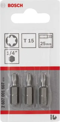Immagine prodotto di Bosch Extra Hard - Bit per cacciavite - 3 pezzi - torx - T15 - esagono incassato