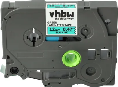 Produktbild von vhbw Schriftband-Kassette kompatibel mit Brother PT 2730VP, 300B, 300SP, 310B, 310, 320, 300-Serie, 330 Etiketten-Drucker 8m x 12mm Schwarz auf Grün