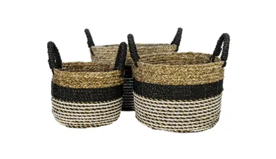 Produktbild von HSM Collection-Korbset Malibu S/3-ø40x30-Schwarz/Natur-Bast/Seegras