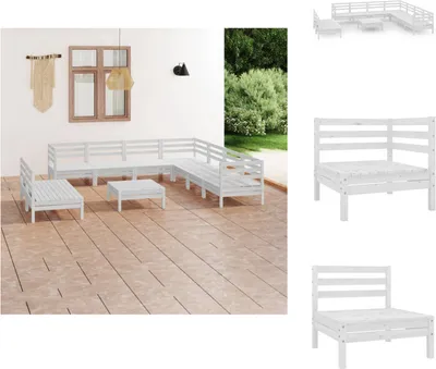 Produktbild von vidaXL 10-tlg. Garten-Lounge-Set Massivholz Kiefer Weiß -  Gartenmöbel-Sets