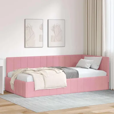 Obrázok produktu pre Maison Exclusive – Rohový rám postele s čelom, ružový, 90 cm x 190 cm, zamat