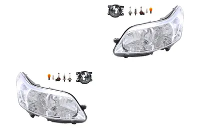 Zdjęcie produktu dla Zestaw reflektorów pasujący do Citroëna C4 (11.04–07.11) H7, H1 + światła przeciwmgielne + światła pozycyjne. 8200074008 6202E1 00006202E1 6710027 0000620639 620639 0000620 Johns