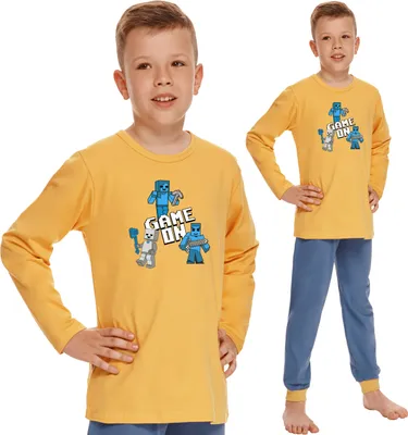 Produktbild von Minecraft Jungen Schlafanzug Kinder langarm Pyjama Pyjama Set 100% Baumwolle in Gelb und Blau - Größe 104