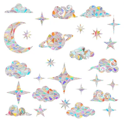 Suncatcher-Sticker, 27 Stück, Regenbogenfolie, Sterne & Mond, Prismaeffekt
