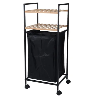 Zdjęcie produktu dla Mobilna półka z organizerem, łazienkowa Koopman, bambus/metal/poliester, 32,5x38x89,5 cm, czarny/brązowy