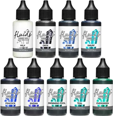 Image de 9x 30 ml Octopus Fluids Resin Ink Set BLUE, Alcohol Ink pour résine époxy et UV-Resin