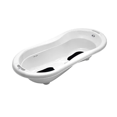 Produktbild von Rotho Babydesign Badewanne Top XTRA, PP, Weiß, 20l, Oval, ergonomisch geformt, mit Ablaufstopfen, Armauflage, rutschfesten Matten und Tragegriffen, für Geschwister oder Zwillinge (2 Sitze), für Babys bis zum selbstständigen Sitzen