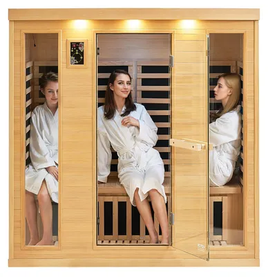 Productafbeelding van VEVOR Infrarood sauna voor hout, sauna-spa voor 3 tot 4 personen, infrarood sauna met lage elektromagnetische straling, gemaakt van hemelokshout, met een gehard glazen deur, Bluetooth-speakers en kleurtherapie, 2580 W