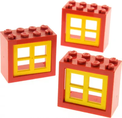 Produktbild von 3x Lego Fenster Rahmen 2x4x3 rot Scheibe Fensterkreuz gelb 4133 4132c02