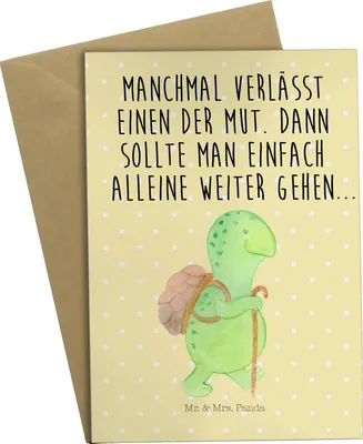 Produktbild von Mr. & Mrs. Panda Beileidskarte Schildkröte Wanderer - Gelb Pastell - Geschenk, Grußkarte, einladungskarten, Motivationssprüche, weihnachtskarten, Rucksack, Schildkröten
