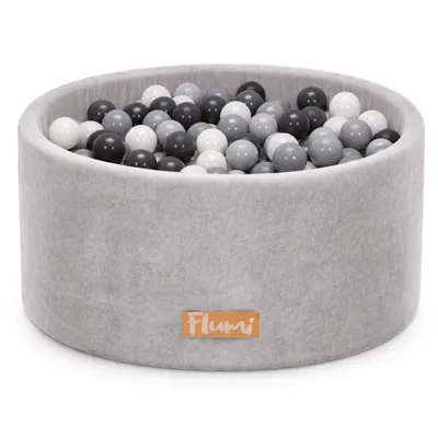 Produktbild von Flumi Bällebad Baby - Bällepool Kinder 90x40cm mit 200 Bällebad Bälle ∅ 7cm in EU hergestellt - Hellgrau +Graue Bälle