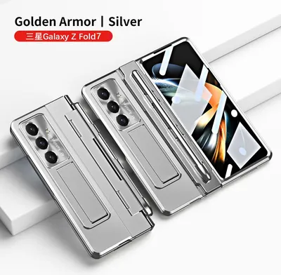 Obrázek produktu pro Pouzdro na Samsung Galaxy Z Fold 7 s ochranou displeje, držákem na pero a ochranou objektivu, galvanizované pouzdro se stojánkem Stříbro