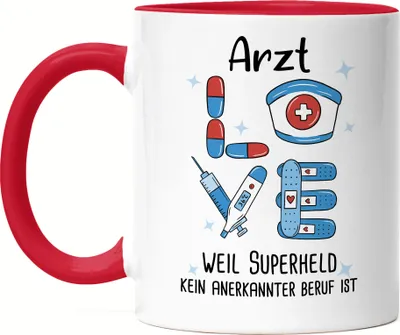 Produktbild von Ich Bin Arzt Weil Superheld Kein Anerkannter Job Ist Tasse Rot  Geschenk Danke Sagen