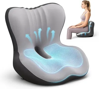 Produktbild von PolkaHome® Orthopädisches Sitzkissen mit Rückenlehne, Memory Foam Kissen mit Lordosenstütze und Steißbeinaussparung, rutschfest, für