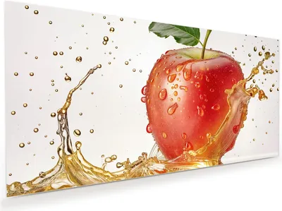 Produktbild von Glasbild 110x55cm in XXL für Wohnzimmer, Schlafzimmer Motiv Spritziger Apfel