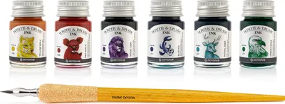 Produktbild von Write and Draw Ink Set RAINBOW, Zeichentusche, 6 x 10 ml mit Schreibfeder