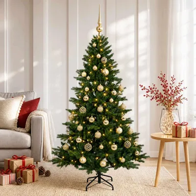 Imagen del producto de Árbol de Navidad artificial con adornos navideños, 120 cm, 150 luces LED